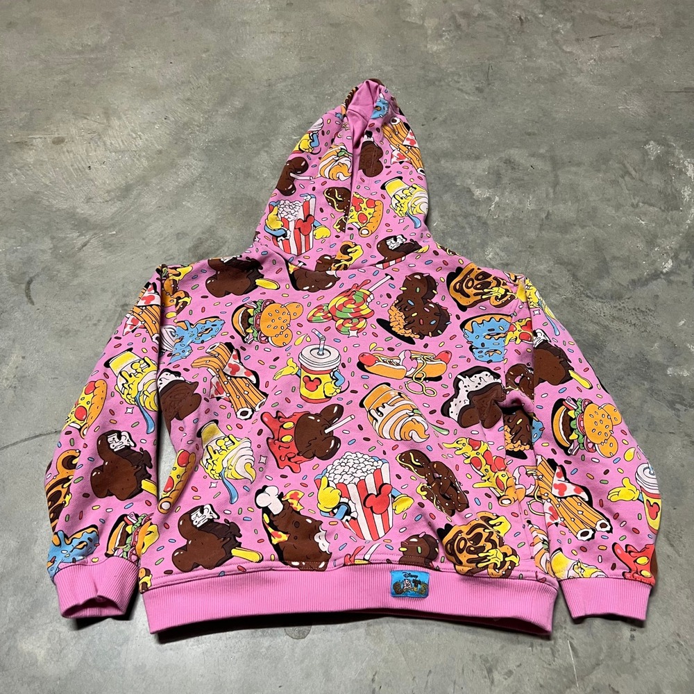 Disney Parks Eats Kids Pink All Over Print Snacks Hoodie Sweatshirt Size 7/8